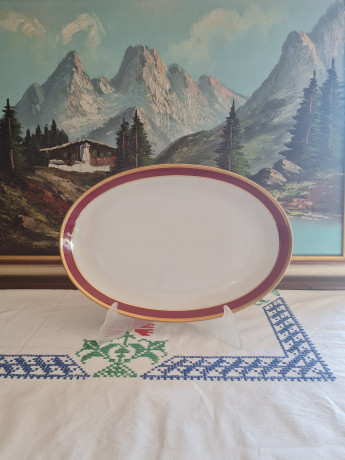 Seltmann Weiden Винтажное блюдо с бордово-позолоченным ободком, 31см x 21,5см, Германия, 1960-70гг.