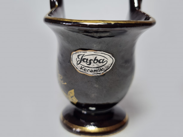 Jasba Keramik Керамическая корзинка с ручкой черная с позолотой, 13 x 9,5 см, Германия, 1960-70гг.