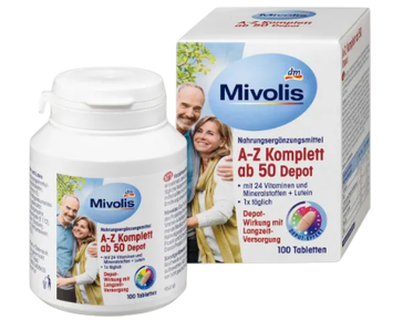Mivolis A-Z Komplett ab 50 Tabletten,  2st Дас Гезунде Плюс, Комплексные витамины против старения От А до Z Komplett, для людей старше 50 лет, 100 шт х 2 упаковки