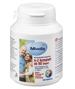 Mivolis A-Z Komplett ab 50 Tabletten,  2st Дас Гезунде Плюс, Комплексные витамины против старения От А до Z Komplett, для людей старше 50 лет, 100 шт х 2 упаковки