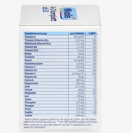 Mivolis A-Z Komplett Depot ab 50 Tabletten 2st, Комплексные витамины против старения От А до Z Komplett, для людей старше 50 лет, 100 шт х 2 упаковки