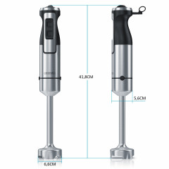 Arendo Arendo Stabmixer, 1000 W, Edelstahl Purierstab, Handmixer, stufenlose Regelung, silber/schwarz  Ручной блендер Arendo, 1000 Вт, очищающий стержень из нержавеющей стали, ручной миксер, бесступенчатое управление, серебристый/черный