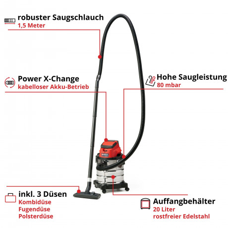 Einhell Einhell Reinigungsburste EINHELL Akku-Nass-Trockensauger TC-VC 18/20 Li S Щетка для чистки Einhell Беспроводной пылесос для влажной и сухой уборки EINHELL TC-VC 18/20 Li S