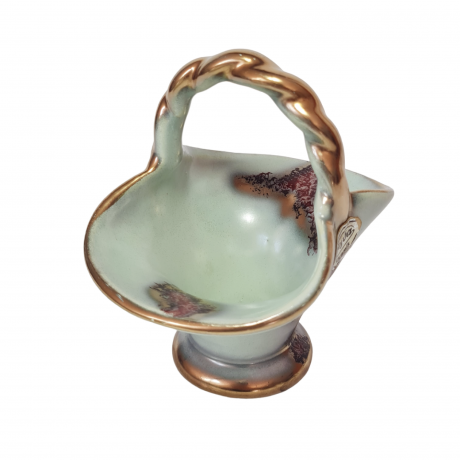 Конфетница винтажная Jasba Keramik, в светло-зеленых тонах, с позолотой, 8 x 12 см, Германия, 1960-70гг.