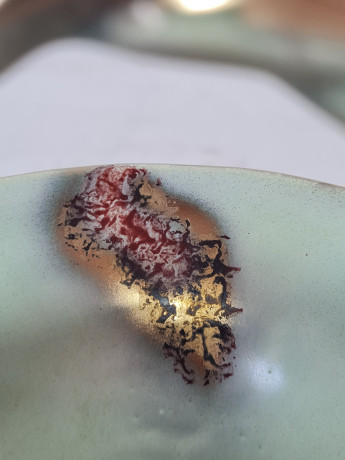 Конфетница винтажная Jasba Keramik, в светло-зеленых тонах, с позолотой, 8 x 12 см, Германия, 1960-70гг.