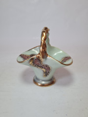 Конфетница винтажная Jasba Keramik, в светло-зеленых тонах, с позолотой, 8 x 12 см, Германия, 1960-70гг.