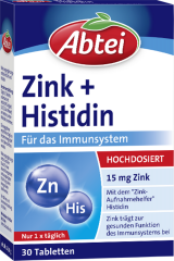 Abtei Zink + Histidin 30 Tabletten (10,6 g), Abtei Таблетки цинка с гистидином для иммунитета, кожи, волос и ногтей, 30 таблеток (10,6 г)