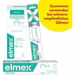 elmex Sensitive Zahnpasta, Mundspuelung &amp; Zahnbuerste Multipack, Набор Sensitive для чувствительных зубов: щётка, зубная паста и ополаскиватель, 3 средства