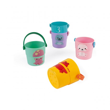 Janod Badespielzeug Wasserlauf-Eimer (5 Stuck) Игрушка для купания Ведро с водой (5 шт.)