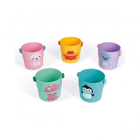 Janod Badespielzeug Wasserlauf-Eimer (5 Stuck) Игрушка для купания Ведро с водой (5 шт.)