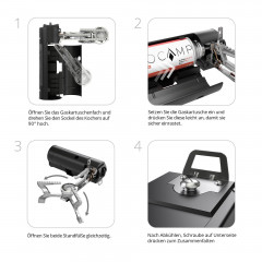 EVOCAMP EVOCAMP Gaskocher faltbar, kompatibel mit 227g Gaskartuschen, inkl. Tragetasche  Складная газовая плита EVOCAMP, совместимая с газовыми баллончиками 227 г, включая сумку для переноски.