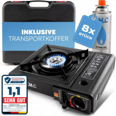 ZMC ZMC Gaskocher Gaskocher 1-flammig + Aufbewahrungskoffer + 8x Gaskartuschen 227g, (Butangas Campingkocher fur Innenraum/Outdoor, Campinggaskocher 2,2 kW mit Piezozundung), Kochfeld Herd Gaskocher mit Kartusche, Gaskochfeld fur Camping  Газовая плита ZM