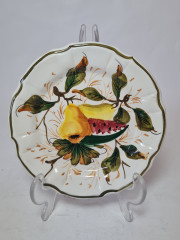 Тарелка декоративная винтажная Keramik Wandteller, белая керамика с ярким рисунком фруктов, ручная работа, 15 x 2 см, Германия, 1960-70гг.