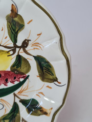 Тарелка декоративная винтажная Keramik Wandteller, белая керамика с ярким рисунком фруктов, ручная работа, 15 x 2 см, Германия, 1960-70гг.