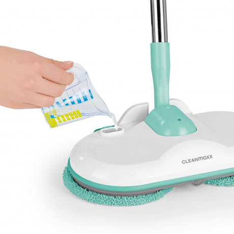 CLEANmaxx CLEANmaxx Akku-Wischmopp Akku-Spray-Mopp, 30 W, 360° Rotation turkis/weiss Беспроводная швабра CLEANmaxx, беспроводная швабра с распылителем, 30 Вт, вращение на 360°, бирюзовый/белый