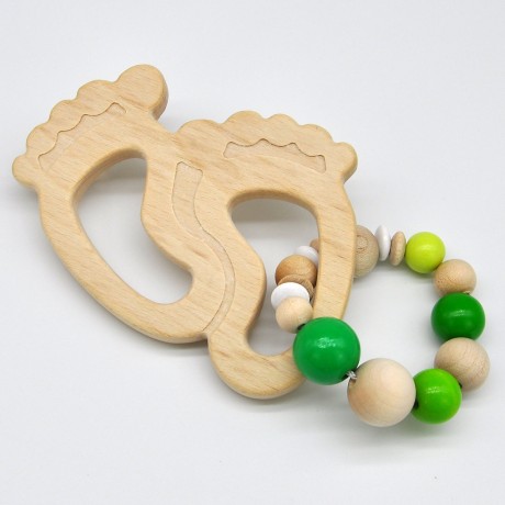 glucksWunder Holz Greifling Beissring Babyfusschen mit Geschenkverpackung Деревянное кольцо для прорезывания зубов детские ножки с подарочной коробкой