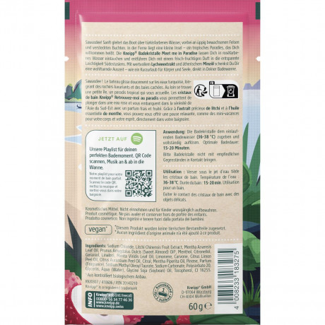 Kneipp Badekristalle Meet Me In Paradise, 60 g, Kneipp кристаллы для ванны «Встретимся в раю» с личи и полевой мятой, 60 г