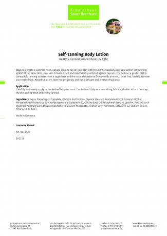 Kraueterhaus Sanct Bernhardt Self-tannig Body Lotion, 250 мл