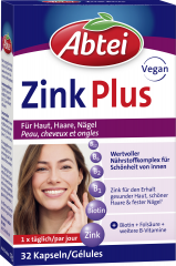 Abtei Zink Plus 32 Kapseln (17 g), Abtei Капсулы цинка с биотином и витаминами группы B для кожи, волос и ногтей, 32 капсулы (17 г)