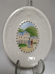 Pirken Hammer Gentlemen, Пиркен Хаммер Декоративная винтажная тарелка "Встреча джентльменов", фактурный фарфор, 14см х 11см, Чехословакия 1950г.