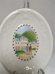 Pirken Hammer Gentlemen, Пиркен Хаммер Декоративная винтажная тарелка "Встреча джентльменов", фактурный фарфор, 14см х 11см, Чехословакия 1950г.