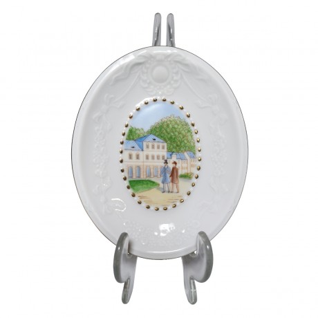 Pirken Hammer Gentlemen, Пиркен Хаммер Декоративная винтажная тарелка "Встреча джентльменов", фактурный фарфор, 14см х 11см, Чехословакия 1950г.