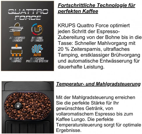 Krups Krups Kaffeevollautomat Arabica mit Milchaufschaumduse 1450 Watt + Reinigungs- und Pflegeset, Direktwahltasten fur Espresso und Kaffee, 1,7L, 2-Tassen-Funktion Полностью автоматическая кофемашина Krups Арабика с насадкой для вспенивания молока 1450