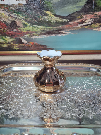 Подсвечник винтажный Wundsiedel Bavaria в золотом, фарфор, 10 х 8 см, Германия, 1970-80гг.