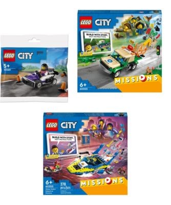 LEGO City 3er Set: 30589 Go-Kart-Fahrer - Polybag + 60353 Tierrettungsmissionen + 60355 City Detektivmissionen der Wasserpolizei Городской набор из 3 предметов: 30589 Водитель картинга — полиэтиленовый пакет + 60353 миссии по спасению животных + 60355 дет