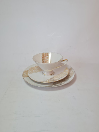 Winterling Röslau Bavaria Фарфоровое чайное трио с позолоченным узором, Германия, 1960-70гг.