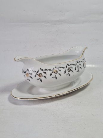 Соусник винтажный Freiberger Porzellan на подставке, сине-белые тона, фарфор, 21 см, Германия, 1960-70гг.