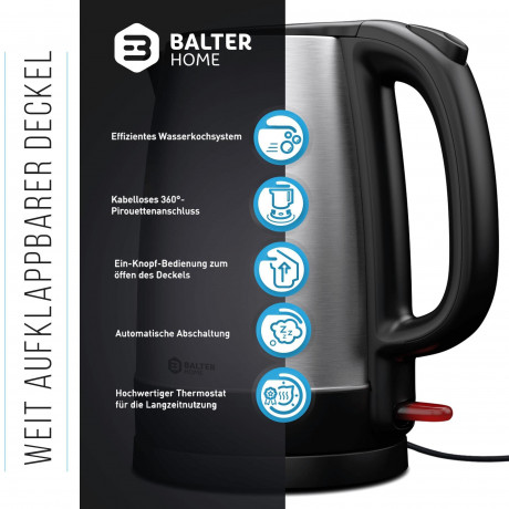 Balter Balter Wasserkocher WK-7, 1,7 Liter, Edelstahl, 2200 Watt, kabellos, Teekocher Чайник Balter WK-7, 1,7 л, нержавеющая сталь, 2200 Вт, беспроводной, чайник