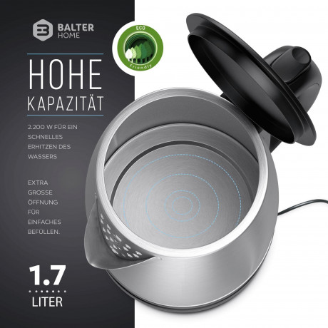 Balter Balter Wasserkocher WK-7, 1,7 Liter, Edelstahl, 2200 Watt, kabellos, Teekocher Чайник Balter WK-7, 1,7 л, нержавеющая сталь, 2200 Вт, беспроводной, чайник