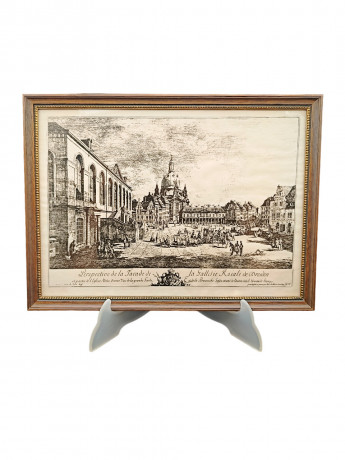 Репродукция гравюры винтажная Dieter Kessel "Перспектива. Фасад Дрезденской галереи", в раме, под стеклом, 30.5 х 22.5 см, Германия, 1960-70гг.