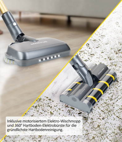 Genius Genius Akku-Stielstaubsauger INVICTUS X8 Akku Hand Staubsauger Deluxe Set 23tlg. mit Wischmopp, Beutellos HEPA Filter, Akkusauger Aufbewahrungs- und Ladestation Nassreinigung LED Licht Беспроводной ручной пылесос Genius INVICTUS X8, роскошный ручн