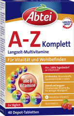 Abtei A-Z Komplett Langzeit-Multivitamine 40 Depot-Tabletten (46 g), Abtei Мультивитамины и минералы с длительным высвобождением для энергии и иммунитета, 40 таблеток с длительным высвобождением (46 г)