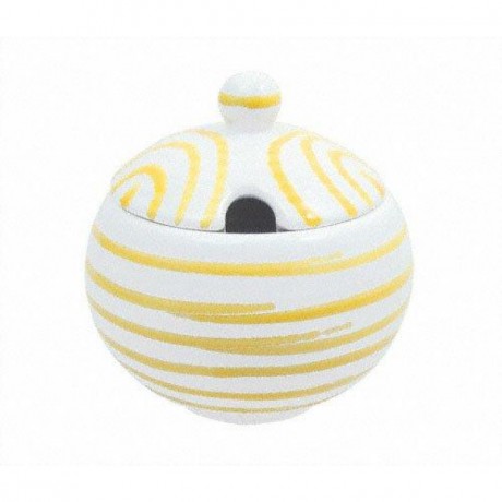 Gmundner Keramik Gmundner Keramik Gelbgeflammt Zuckerdose glatt mit Ausschnitt d: 10 cm / h: 11 cm Керамическая сахарница Gmundner желтого цвета с пламенем, гладкая, с вырезом d: 10 см / высота: 11 см
