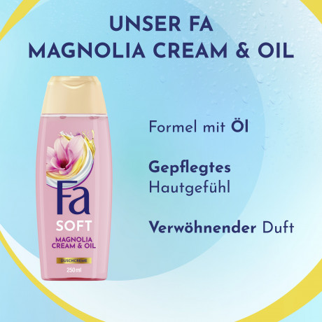 Fa Soft Magnolia Cream & Oil Duschcreme 250 ml, Крем для душа FA Soft Magnolia Cream & Oil с маслами и ароматом магнолии, фиалки и пачули, 250 мл