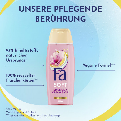 Fa Soft Magnolia Cream & Oil Duschcreme 250 ml, Крем для душа FA Soft Magnolia Cream & Oil с маслами и ароматом магнолии, фиалки и пачули, 250 мл
