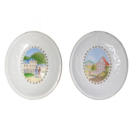 Pirken Hammer Gentlemen, Пиркен Хаммер Декоративная винтажная тарелка "Возвращение домой", фактурный фарфор, 14см х 11см, Чехословакия 1950г.