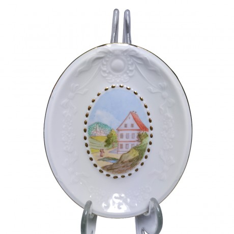 Pirken Hammer Gentlemen, Пиркен Хаммер Декоративная винтажная тарелка "Возвращение домой", фактурный фарфор, 14см х 11см, Чехословакия 1950г.