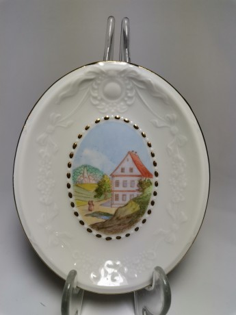 Pirken Hammer Gentlemen, Пиркен Хаммер Декоративная винтажная тарелка "Возвращение домой", фактурный фарфор, 14см х 11см, Чехословакия 1950г.