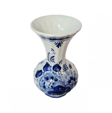 Delft Blau Винтажная ваза ручной росписи "Голубые цветы на белом", делфтский фарфор, Голландия, 8,5см х 13,5см, Голландия, 1960-70гг.