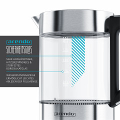 Arendo Arendo Wasserkocher, 1,5 l, 2200 W, Edelstahl  Glas mit Basisstation, Temperatureinstellung 70° 100° C  Чайник Arendo, 1,5 л, 2200 Вт, стекло нержавеющая сталь, с подставкой, регулировка температуры 70° 100° C