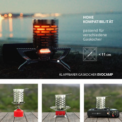 EVOCAMP EVOCAMP Gaskocher Heizaufsatz mit 20x20cm feuerfester Unterlage, (Heizaufsatz fur Gaskocher mit feuerfester Unterlage), ideal als Zeltheizung und Campingheizung  Нагревательная насадка для газовой плиты EVOCAMP с огнестойким основанием 20x20 см (н