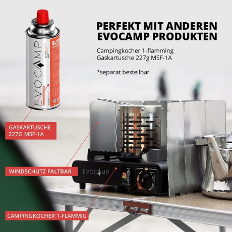 EVOCAMP EVOCAMP Gaskocher Heizaufsatz mit 20x20cm feuerfester Unterlage, (Heizaufsatz fur Gaskocher mit feuerfester Unterlage), ideal als Zeltheizung und Campingheizung Нагревательная насадка для газовой плиты EVOCAMP с огнестойким основанием 20x20 см (н