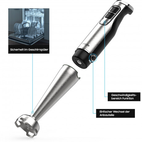 Sintech Sintech Stabmixer Purierstab, Stabmixer Elektrischer, 1000W Purierstab Edelstahl, 4 in 1, mit 4 Aufsatzen aus Edelstahl sowie 1 Mixbechern, 6 Stufen  Ручной блендер Sintech, электрический ручной блендер, стержень для очистки 1000 Вт, нержавеющая с