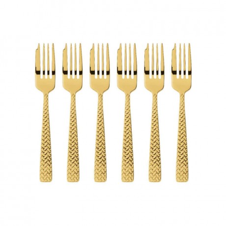 Sambonet Sambonet Cortina - Edelstahl / PVD Gold Kuchengabel Set 6-tlg. Sambonet Cortina - набор вилок для торта из нержавеющей стали / золота с PVD-покрытием, 6 предм.