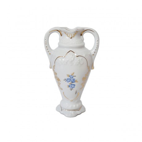 KARLOVARSKY Фарфоровая ваза с ручками "Нежные голубые цветы", 15см, Чехословакия, 1950-60гг.