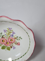 Gollhammer Keramik Керамическое глубокое сервировочное блюдо &quot;Полевые цветы&quot; в розово-бордовых тонах, 22,5 x 6 см, Германия, 1960-70гг.